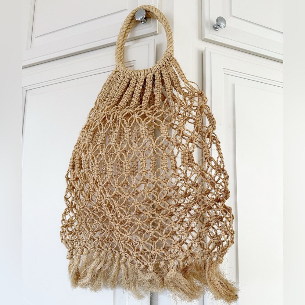 Handmade Hollow Out Macramé Beach Jute Woven Tote Bag Farmers Market Bag